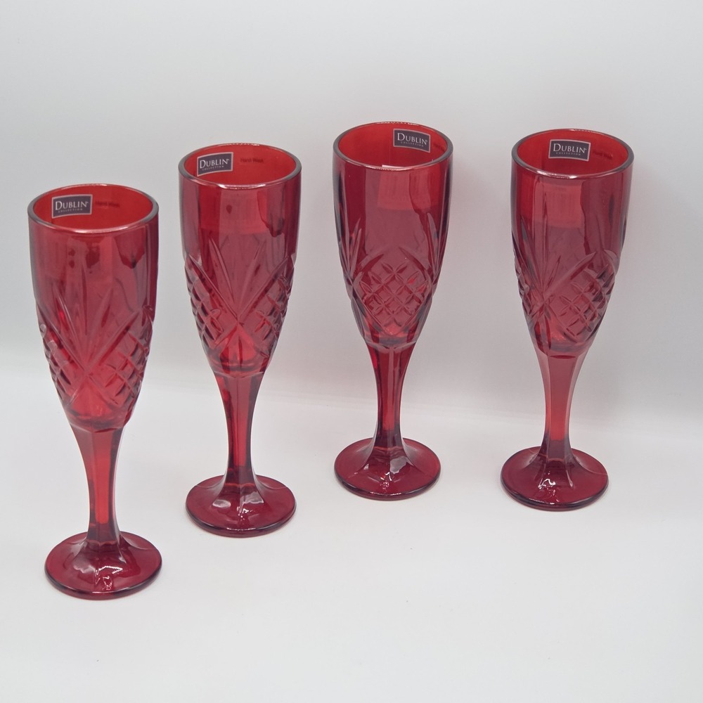 Dublin Ruby Red Crystal Flute 6oz Set of 4 For Champagne Prosecco Sparkling Wine